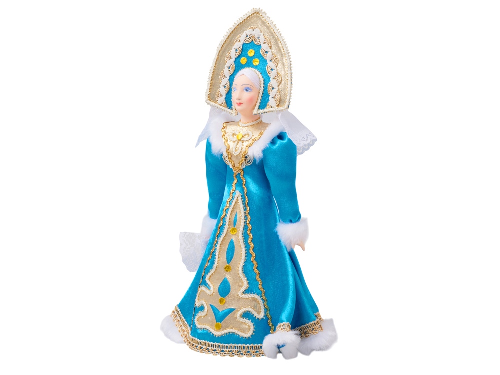 Подарочный набор: кукла фарфоровая, плед флисовый, синий/белый-2