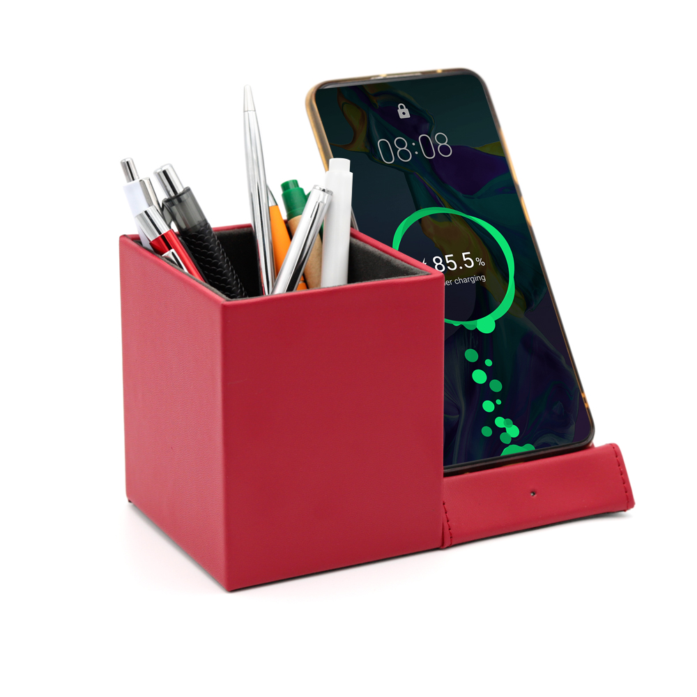 Настольный органайзер Elegans c беспроводной зарядкой, Красный-0