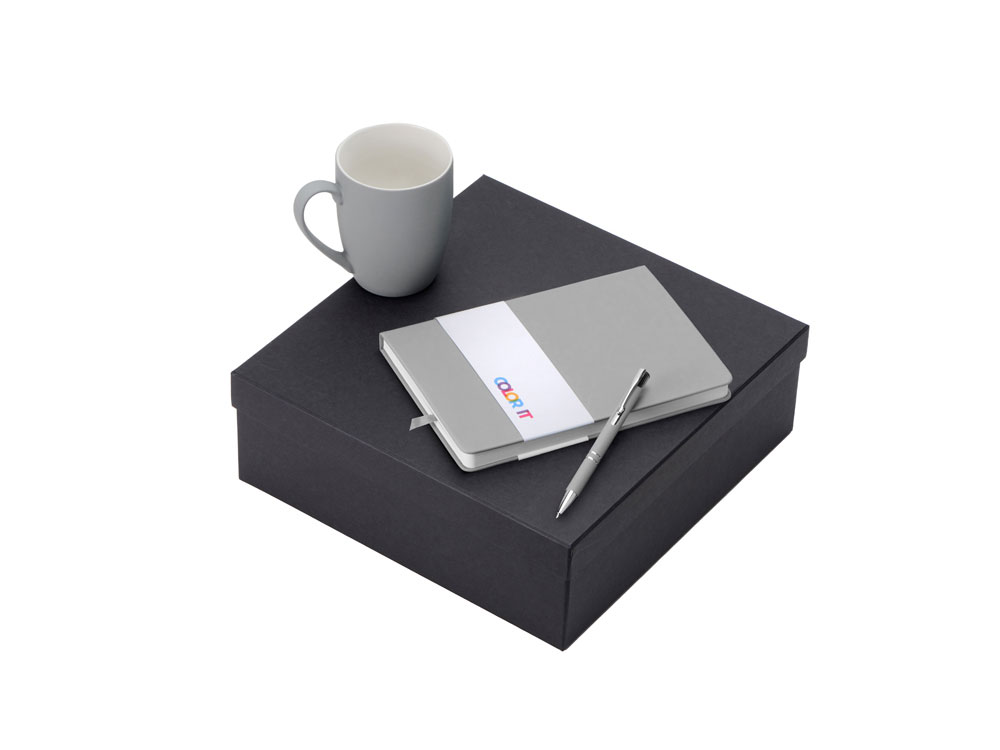 Подарочный набор с блокнотом С2, металлической ручкой и кружкой, серый-0