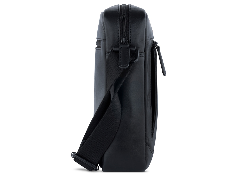 Сумка наплечная мужская BUGATTI Clark, чёрная, воловья кожа/полиэстер, 21х6,5х24 см, 3 л-2