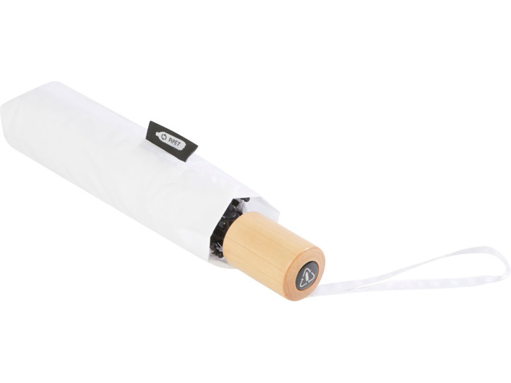 Birgit, складной ветроустойчивой зонт диаметром 21 дюйм из переработанного ПЭТ, белый-3