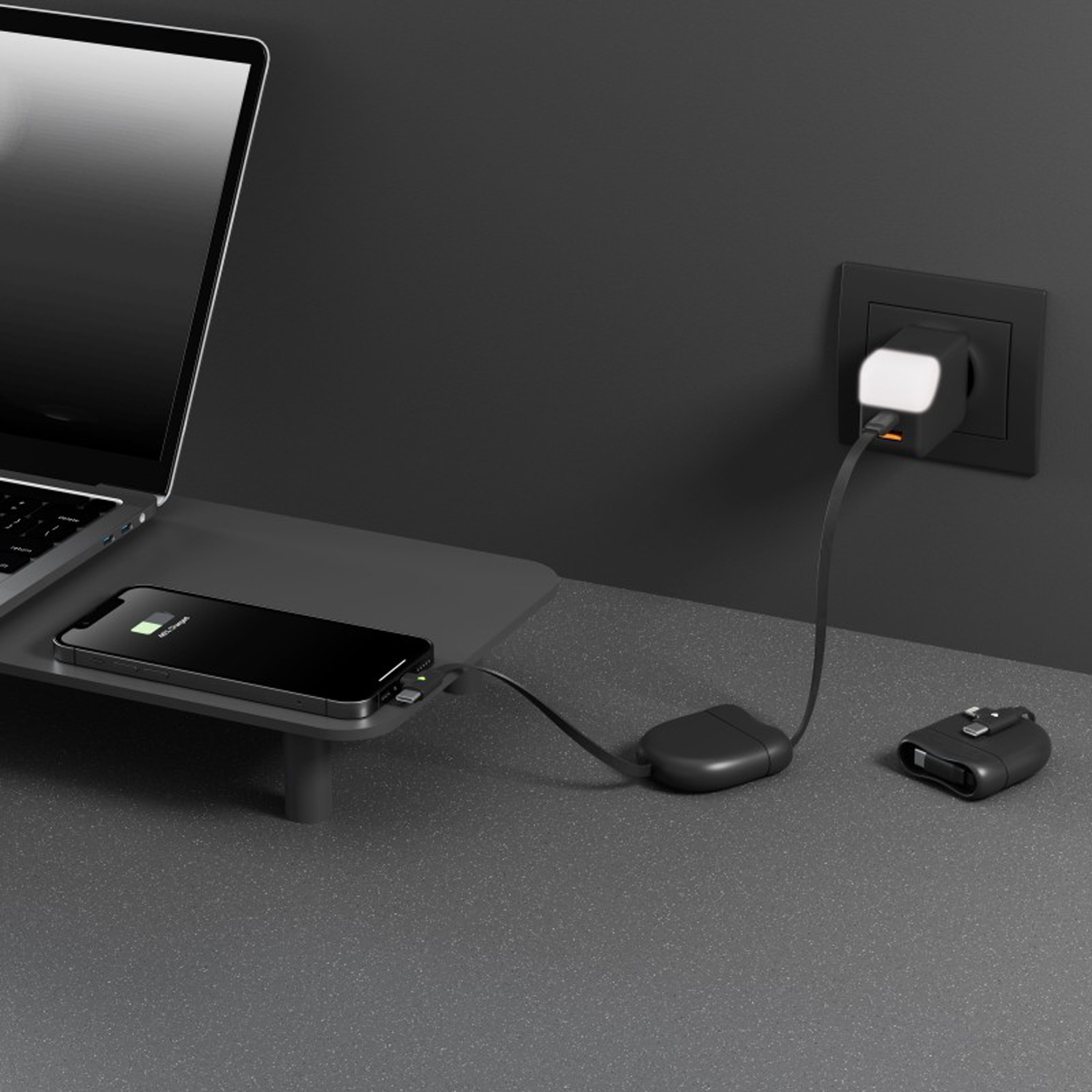 Кабель Xoopar ICE-R с ретрактором 2 в 1, разъёмы USB-C и Lightning, 60 Вт, черный-7