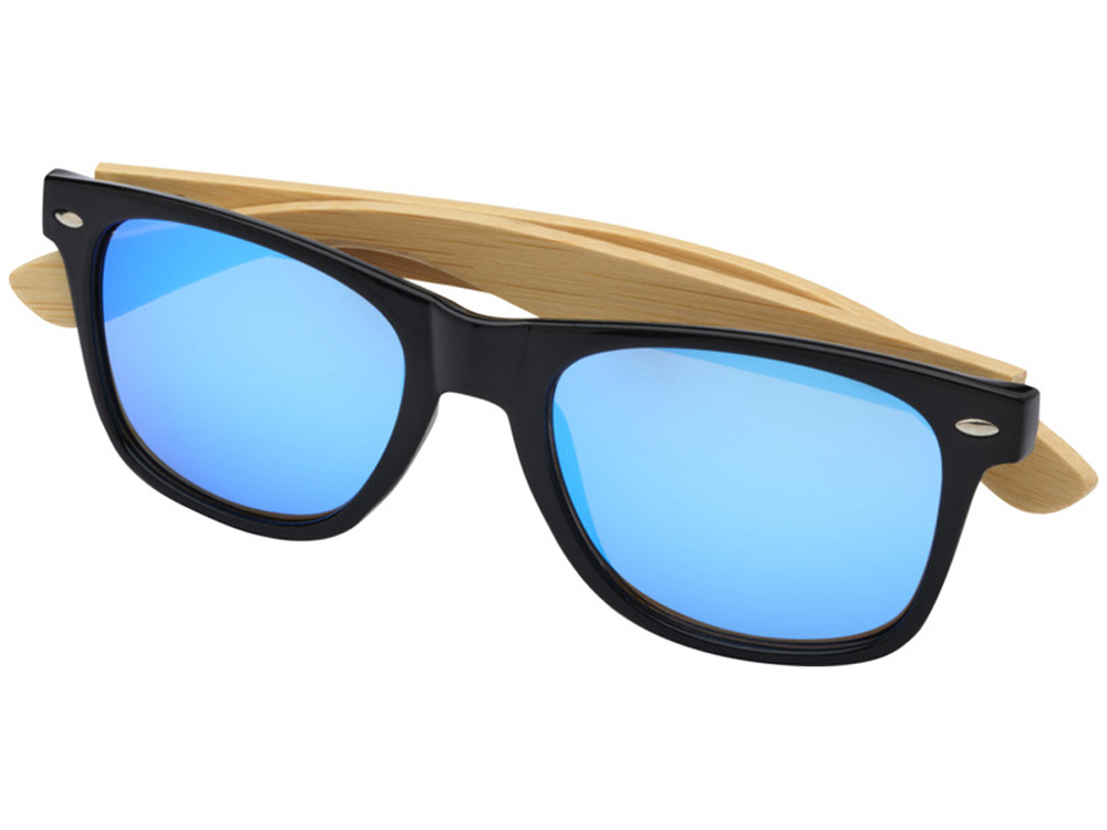 Солнцезащитные очки Hue с бамбуковыми дужками - Cиний / Натуральный-2