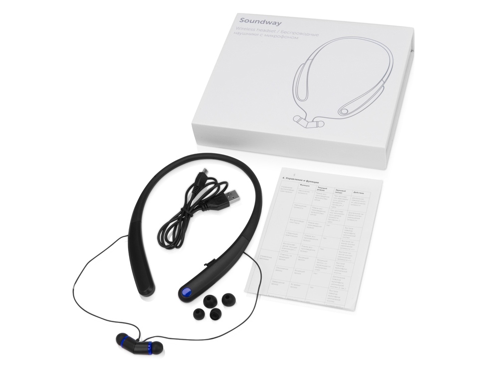Беспроводные наушники с микрофоном Soundway, черный/синий-3