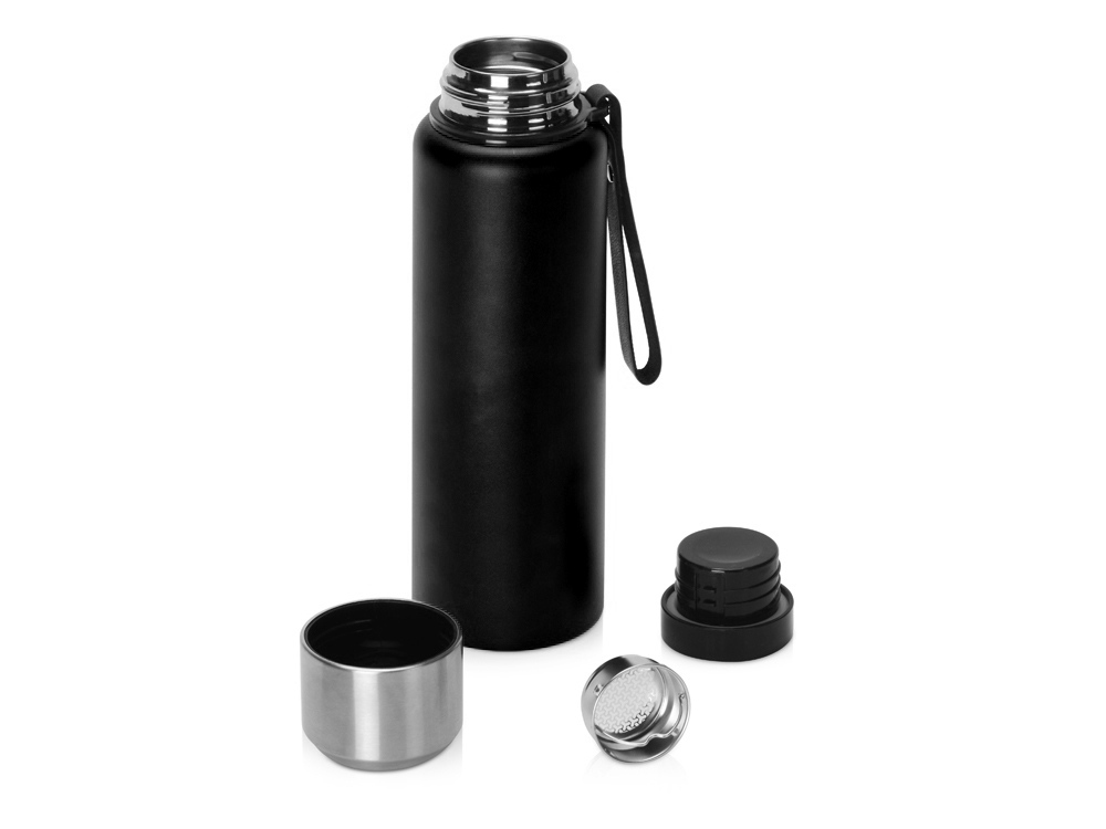 Вакуумный термос Story c покрытием powder, тубус, черный-1