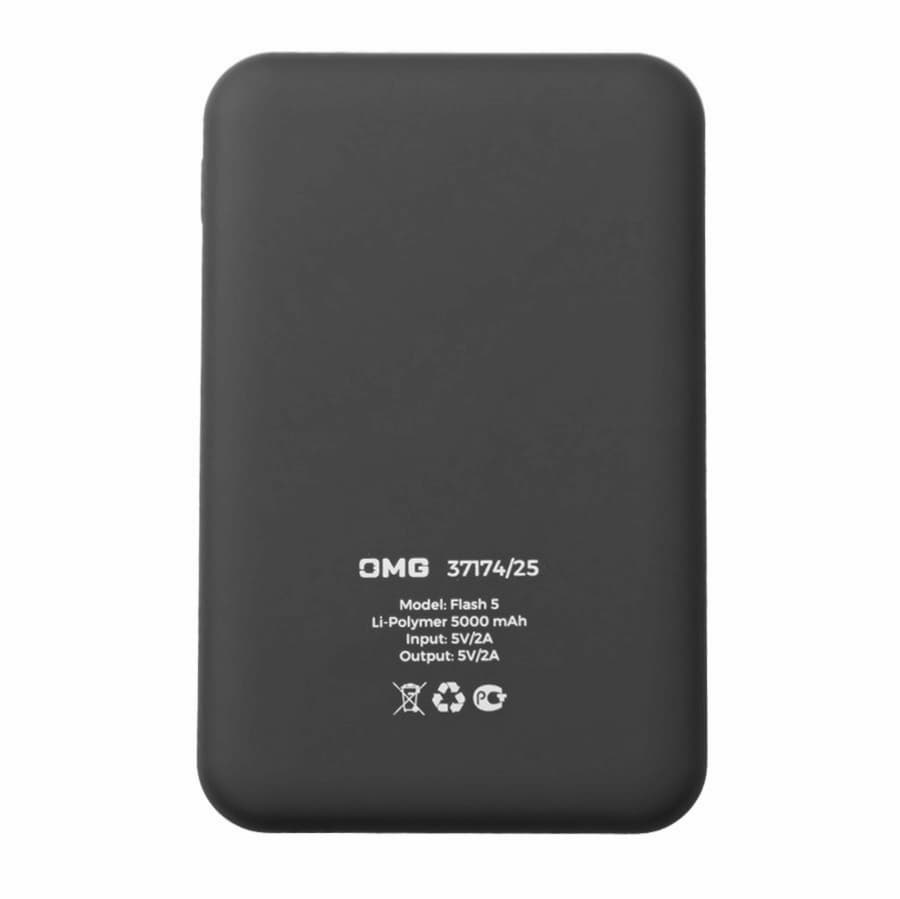 Универсальный аккумулятор Flash 5 (5000 мАч) с подсветкой и soft touch, черный, 9,8х6.3х1,3 см, черный-3