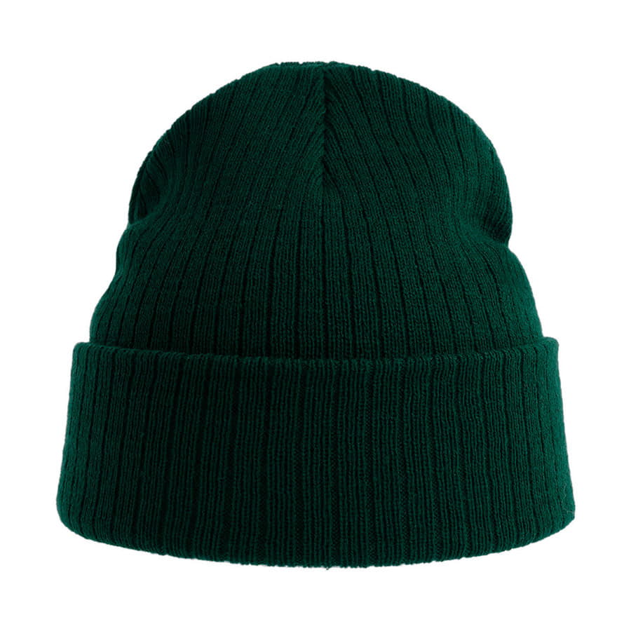 Шапка вязаная RIO с отворотом из материала rPET/рециклированного полиэстера, темно-зелёный-4