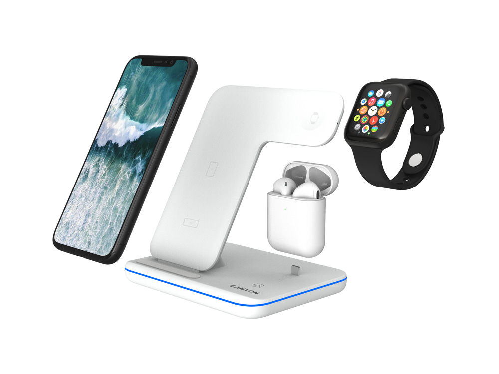 Беспроводное зарядное устройство для гаджетов 3-в-1 с технологией QI Canyon WS-302 (CNS-WCS302W), белый-3