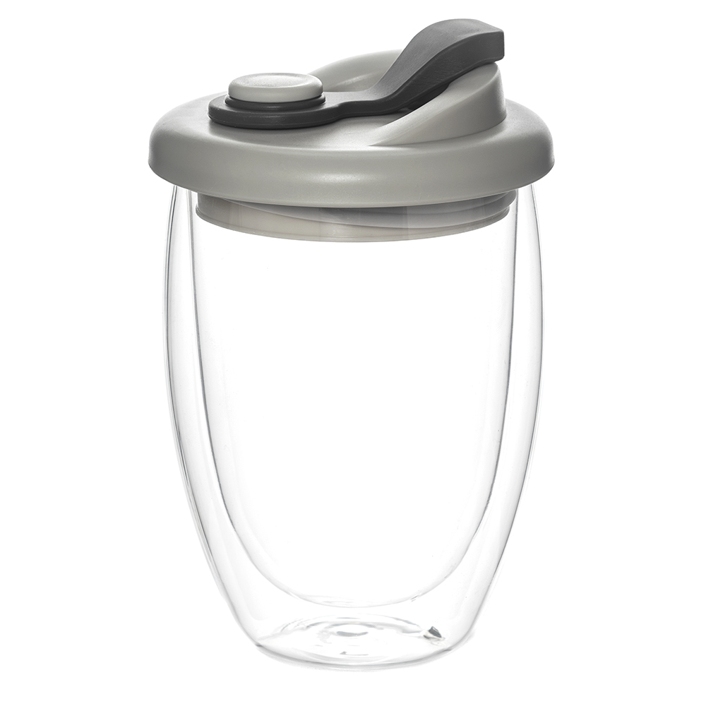 Стакан стеклянный Lotos с двойными стенками и крышкой, Серый-0