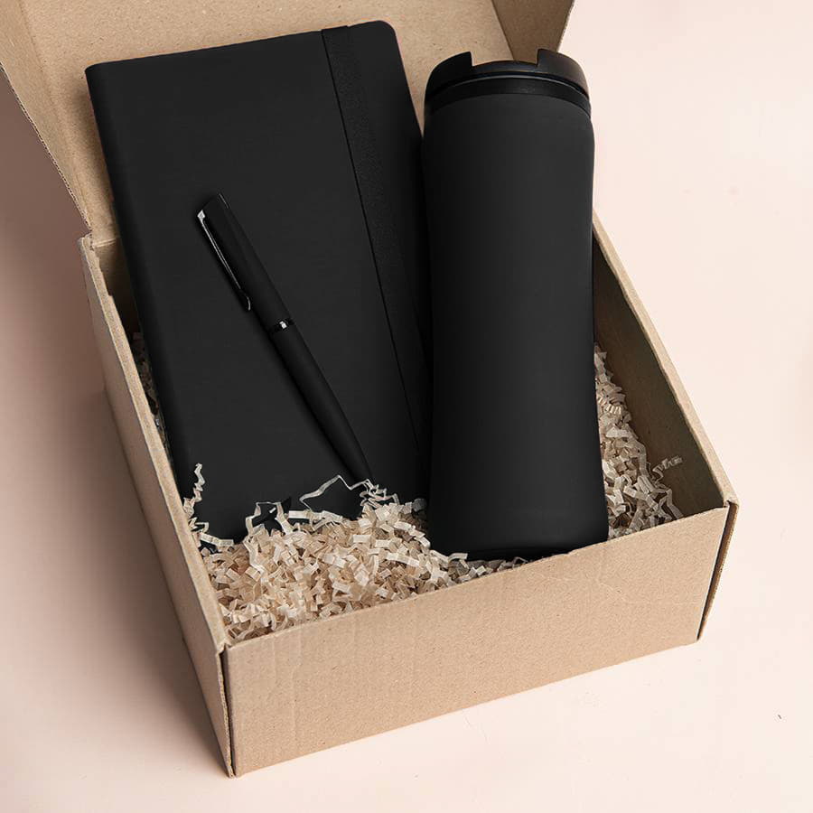 Набор подарочный OFFICEKIT: термос, ежедневник, ручка,  стружка, коробка, черный, черный-7