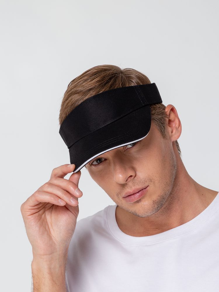 Козырек Active, черный с белым кантом-3