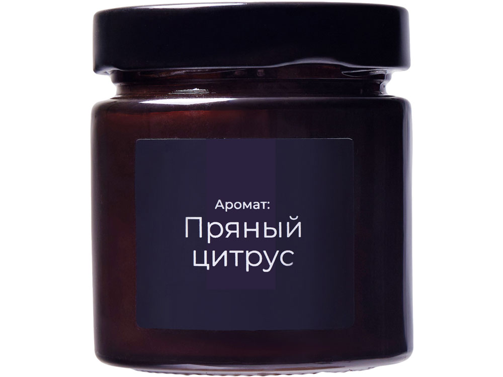 Свеча в стеклянной коричневой банке 200мл, аромат Пряный цирус, фитиль деревянный-1