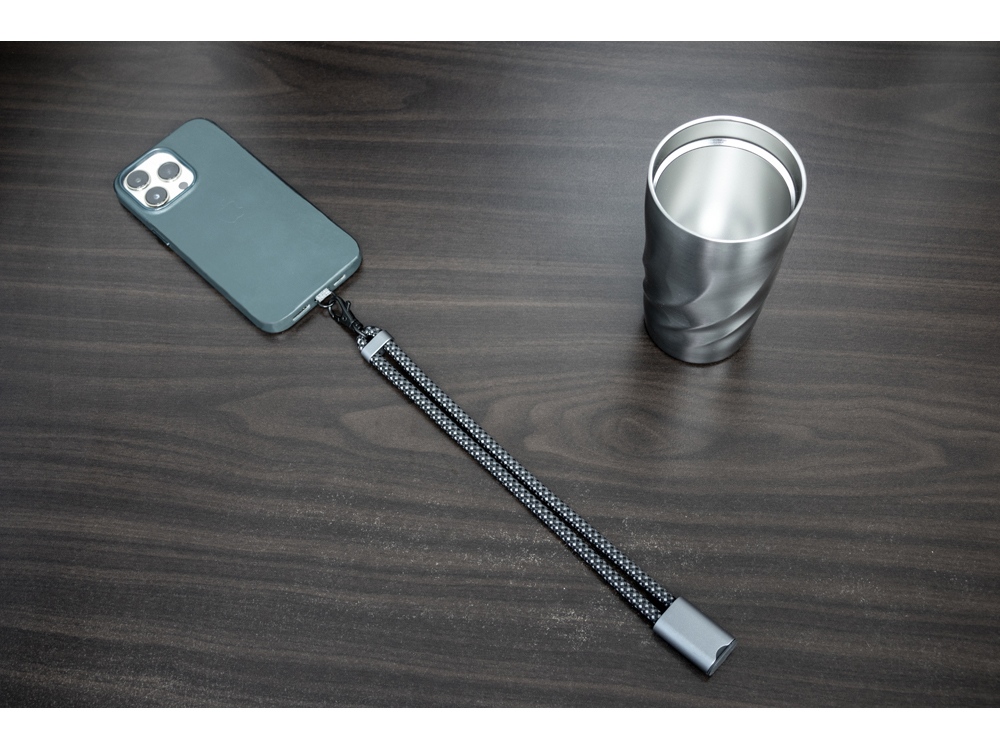 Ремешок-держатель для телефона с зарядным кабелем USB-C - USB-C Lany Wristband Charge Eco, серый-15