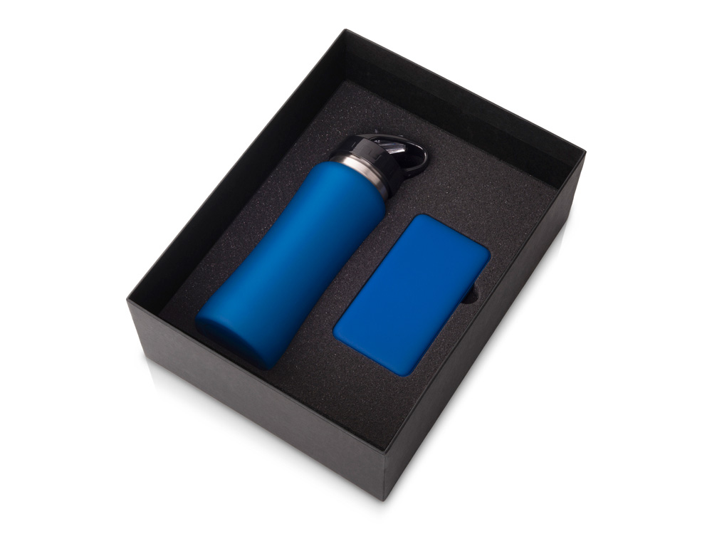 Подарочный набор с бутылкой для воды и повербанком С1, 5000 mAh, синий-0