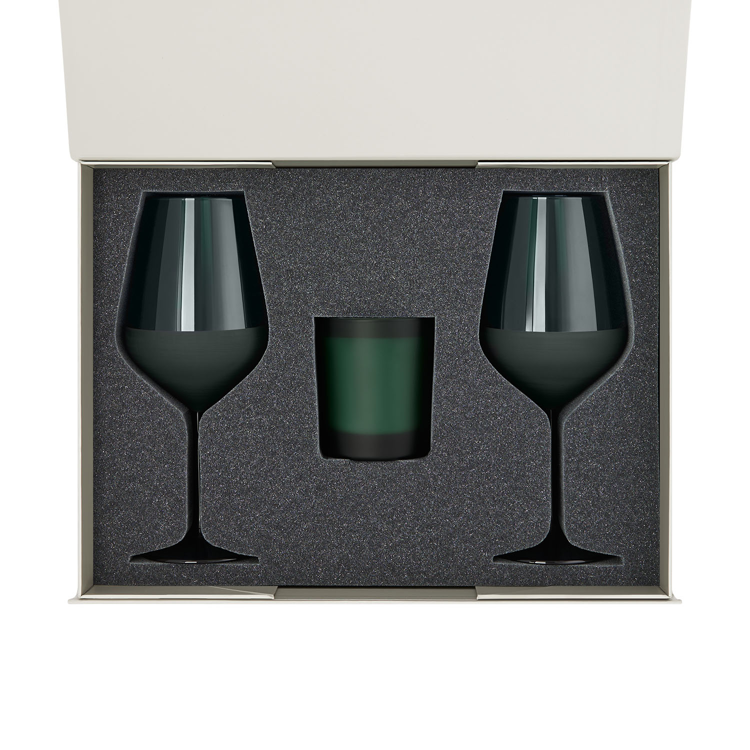 Подарочный набор свеча Энигма (Enigma) + 2 бокала для вина Эмеральд (Emerald) в серой коробке-1