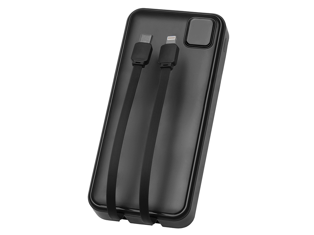 Внешний аккумулятор со встроенными кабелями Фрэйм Про, быстрая зарядка, 20000мач, черный-4