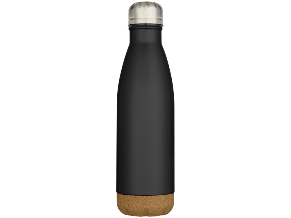 Бутылка для воды Cove из нержавеющей стали с двойными стенками и вакуумной изоляцией, объемом 500 мл, с пробковыми деталями - сплошной черный-1