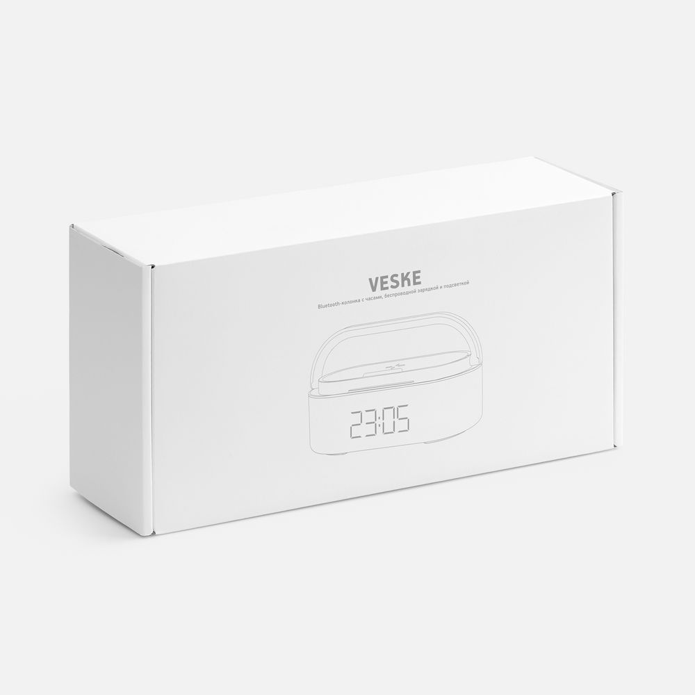 Колонка с часами и беспроводной зарядкой Veske ver.2, серая-4