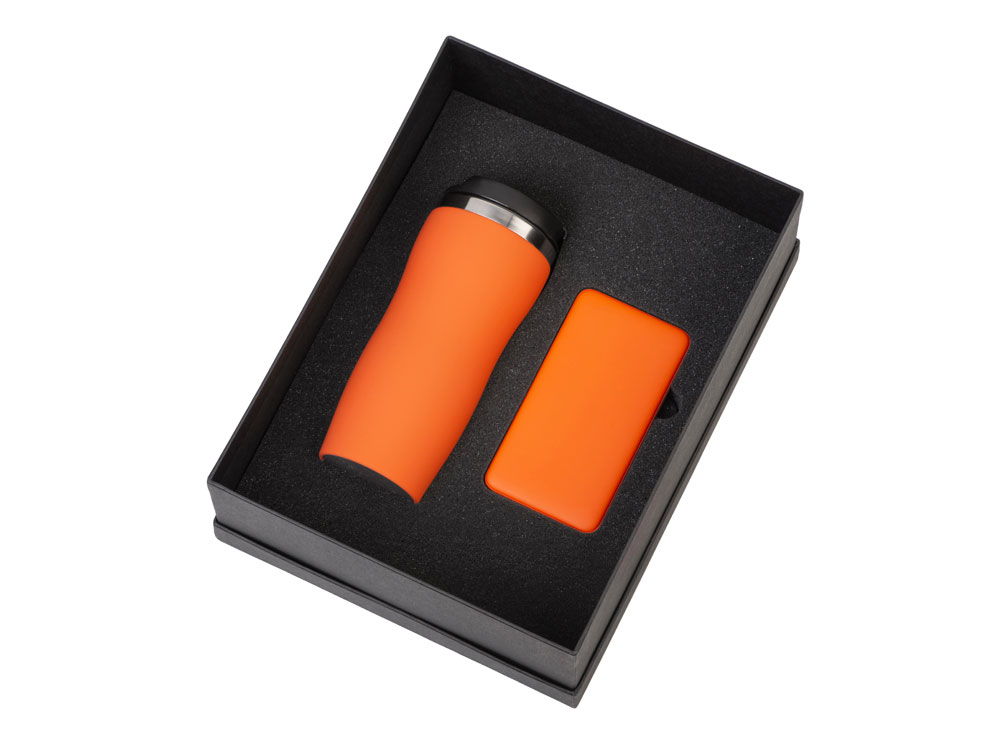 Подарочный набор c вакуумной термокружкой и повербанком С2, оранжевый-1