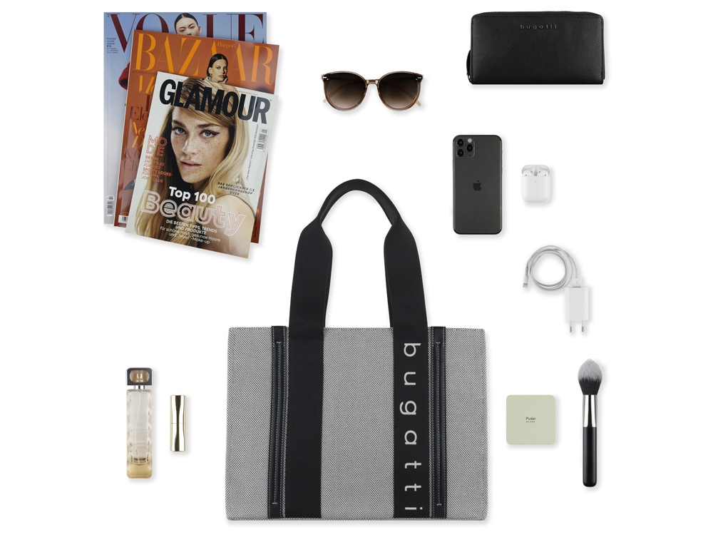 Сумка-тоут женская BUGATTI Ambra, серо-черный цвет, хлопок/полиэстер, 36,5х19х27 см-5