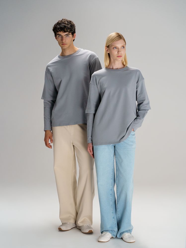 Футболка оверсайз с двойным рукавом Kosmos, светло-серая-3