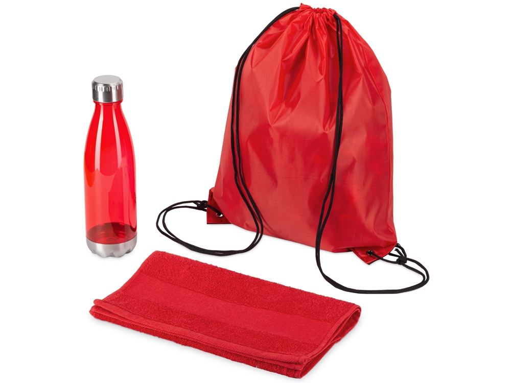Спортивный набор с бутылкой и полотенцем Beginner, красный-0