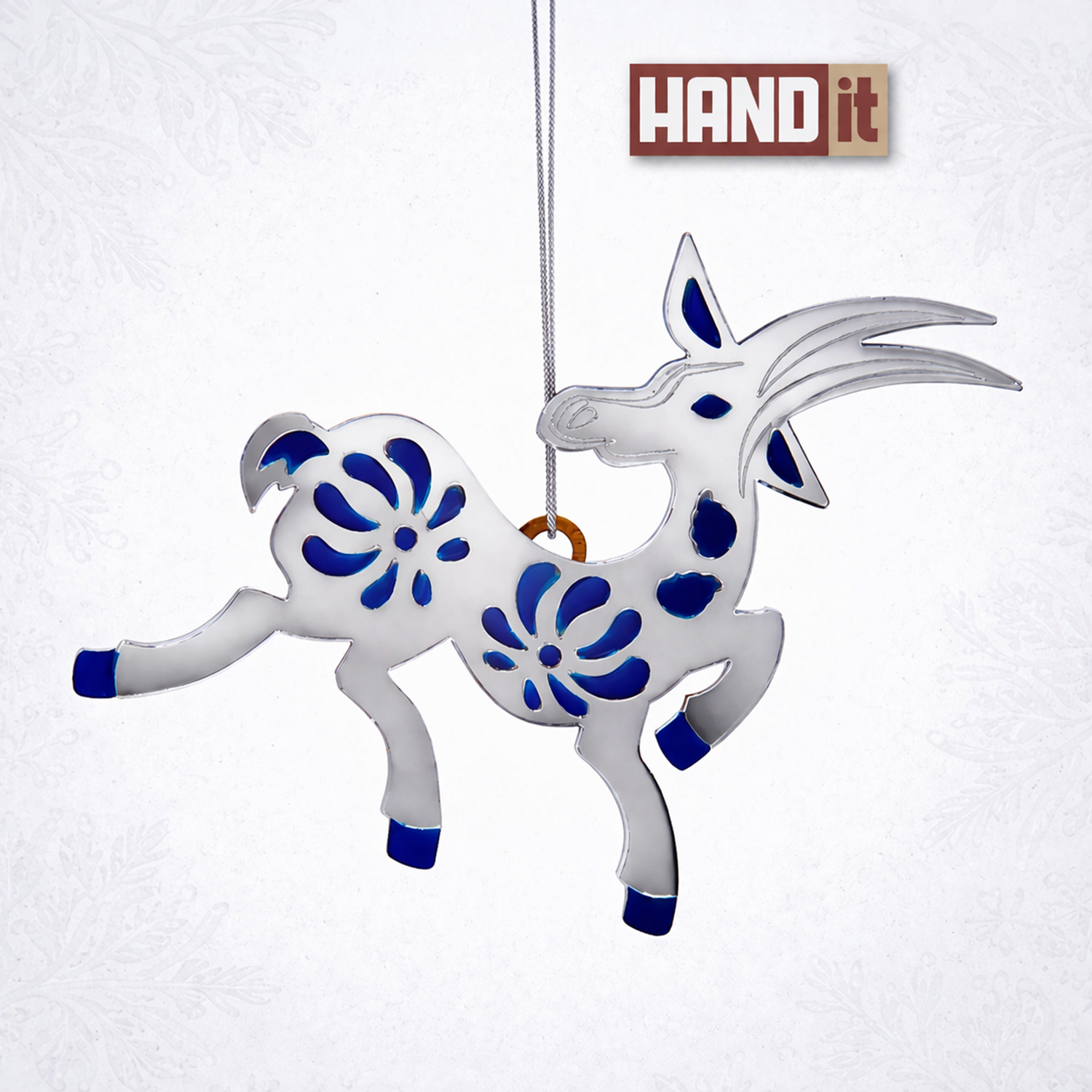 Ёлочная игрушка Коза (серебряный с синим)-0