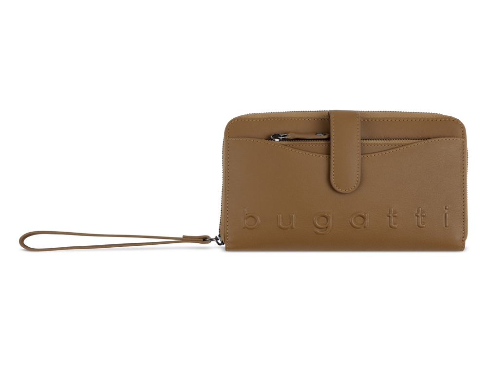 Кошелёк женский BUGATTI Daphne с ключницей, коньячный цвет, воловья кожа/полиэстер, 19х3х11 см-1