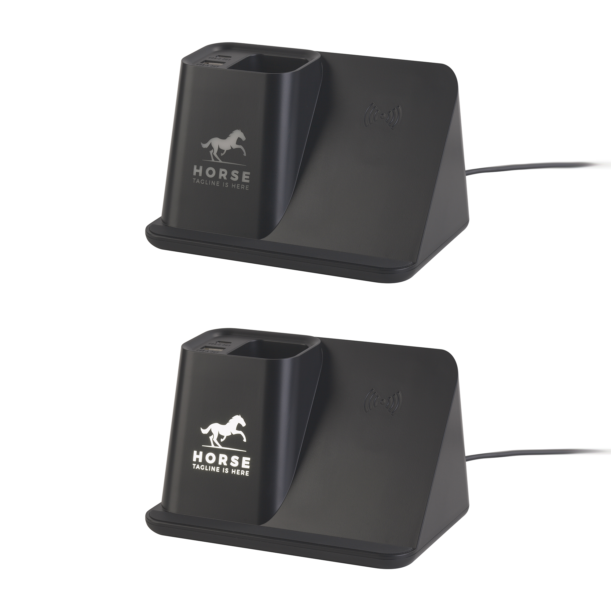 Карандашница "Black Star" с беспроводным (10W) зарядным устройством, вентилятором и лампой, с подсветкой логотипа-7