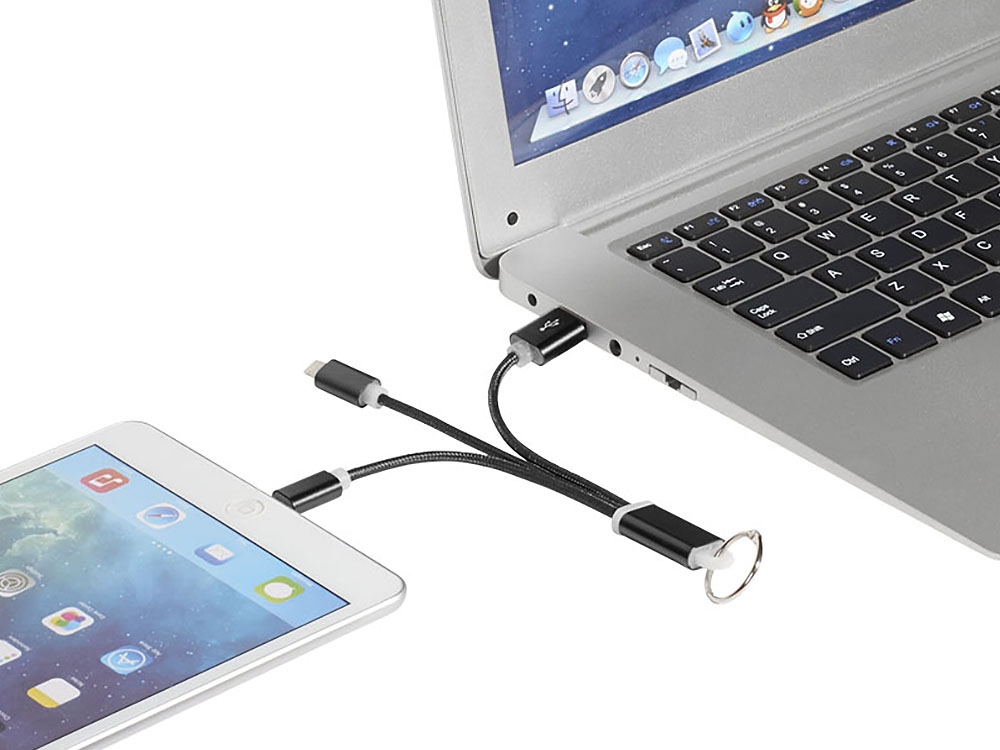 Кабель для зарядки Metal 3-в-1 с брелоком, черный-1