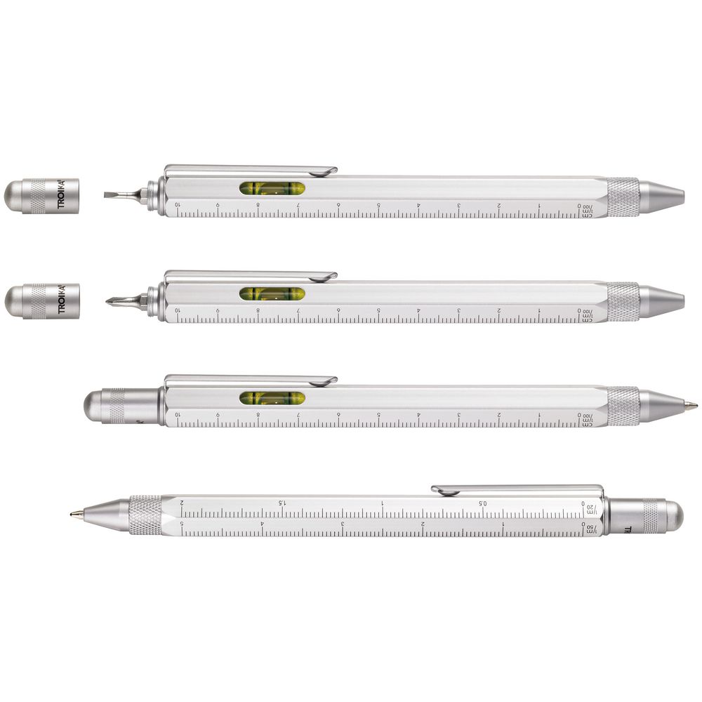 Ручка шариковая Construction, мультиинструмент, серебристая-1