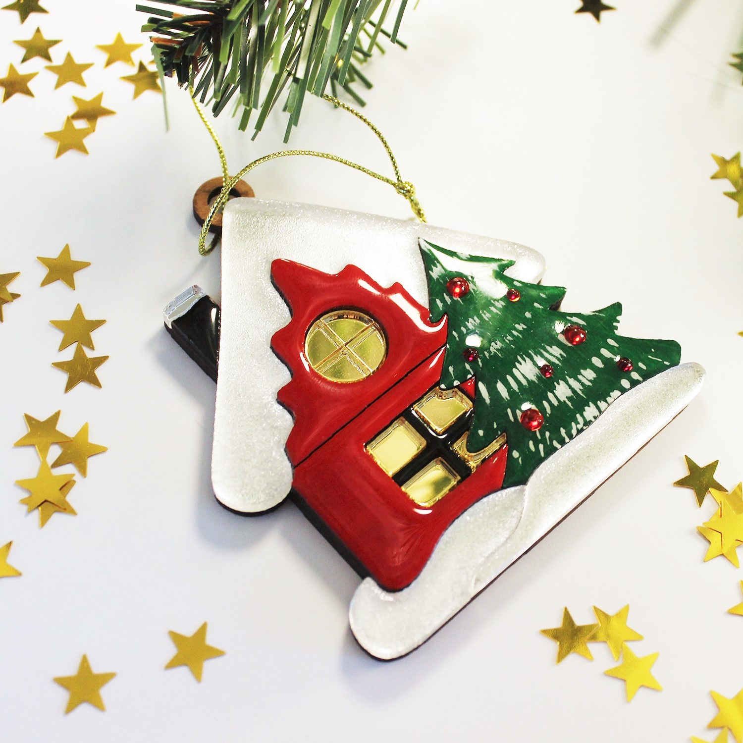 Ёлочная игрушка Домик (красный)-4