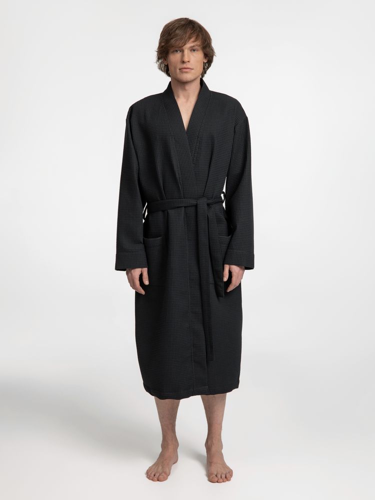 Халат вафельный Kimono, черный-4