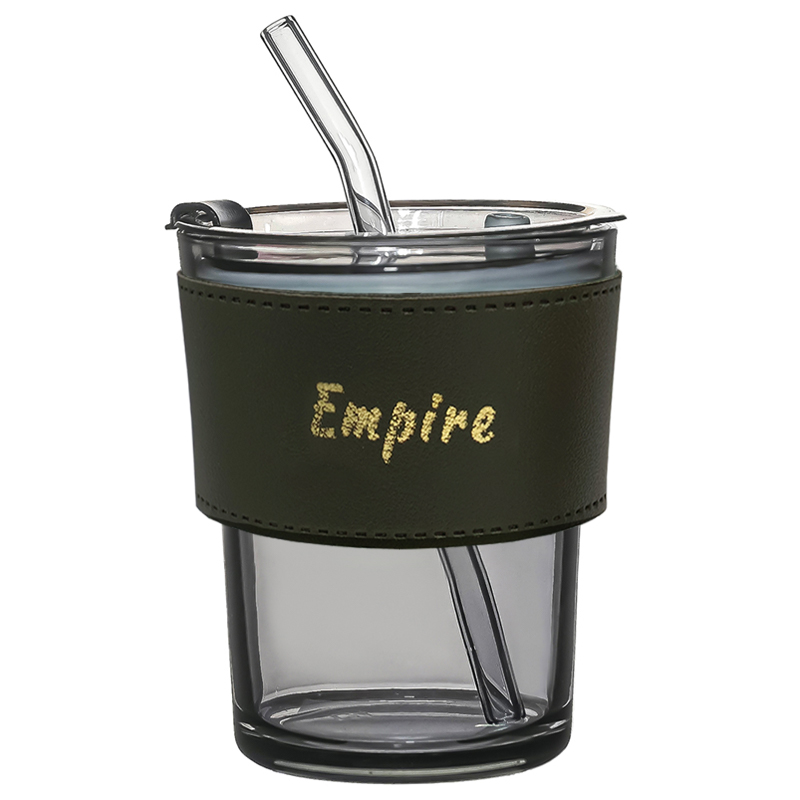 Стакан стеклянный с трубочкой и капхолдером Karamel, Зелёный-1