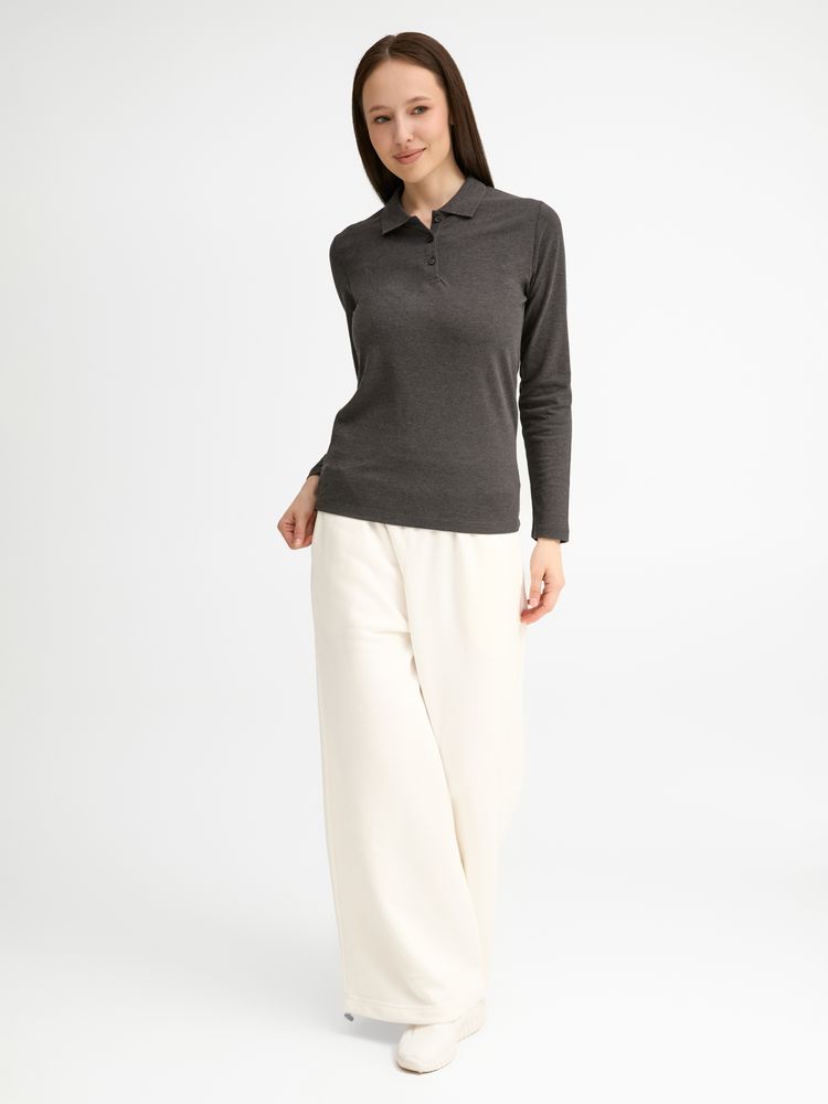 Рубашка поло женская с длинным рукавом Perfect LSL Women, черный меланж-6