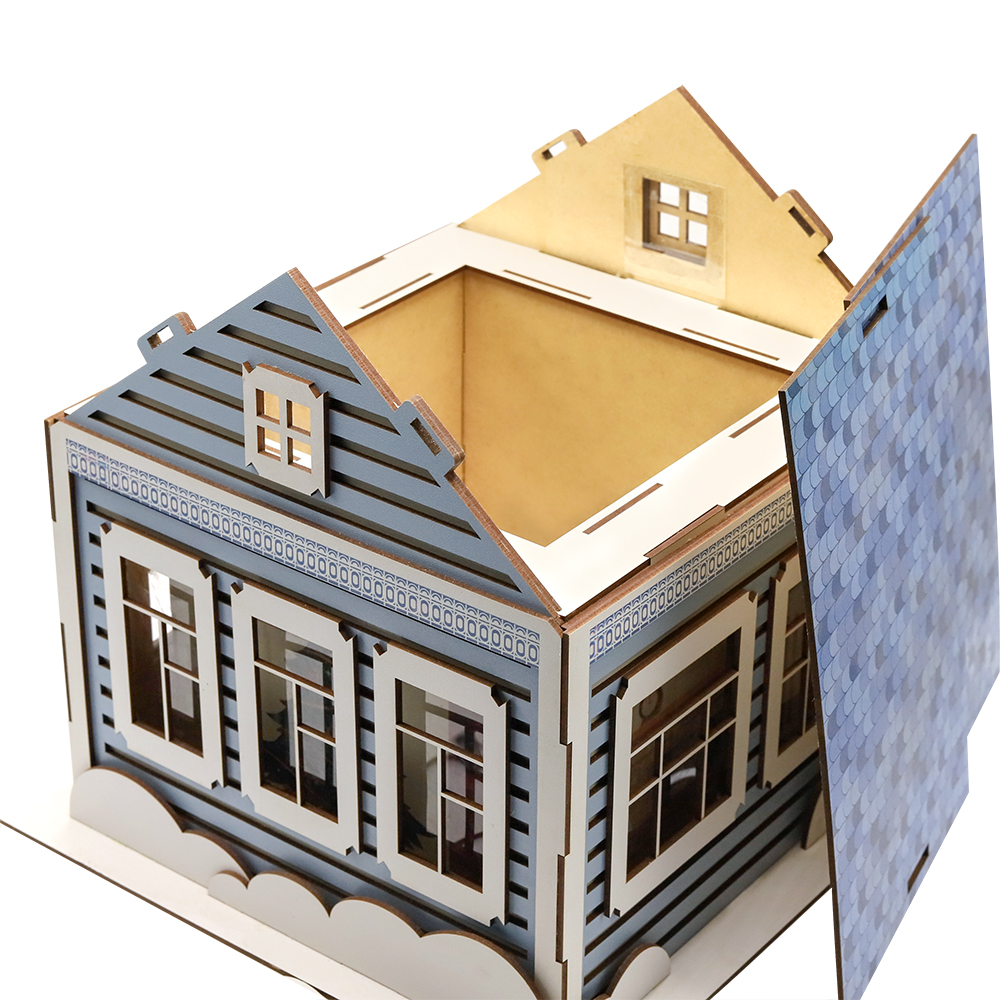 Новогодний дом - упаковка новогодняя из дерева, Голубой полуматовый-1