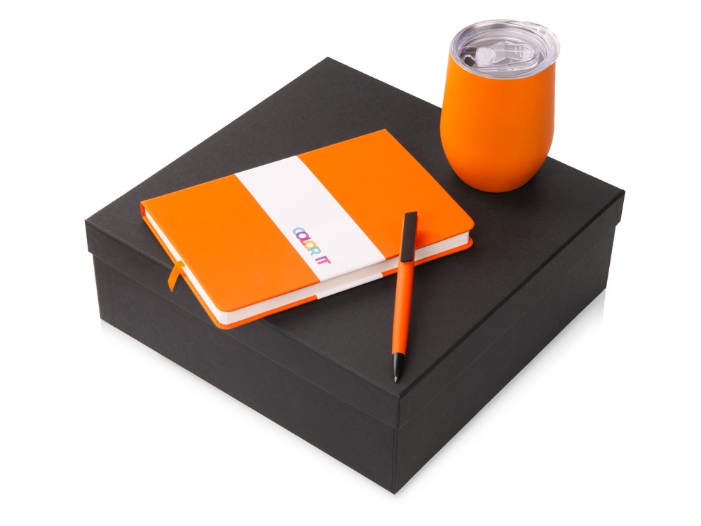 Подарочный набор c блокнотом C2, ручкой и термокружкой, оранжевый-0