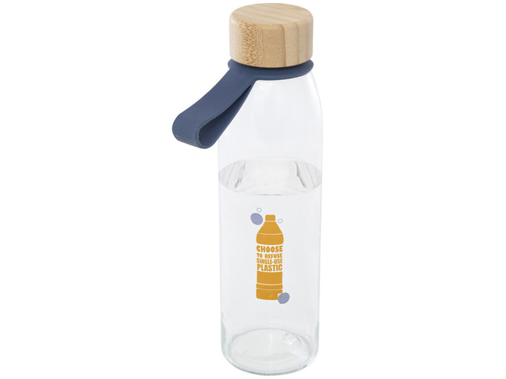 Стеклянная бутылка для воды Porto объемом 500 мл с силиконовой ручкой и бамбуковой крышкой - Синий-4