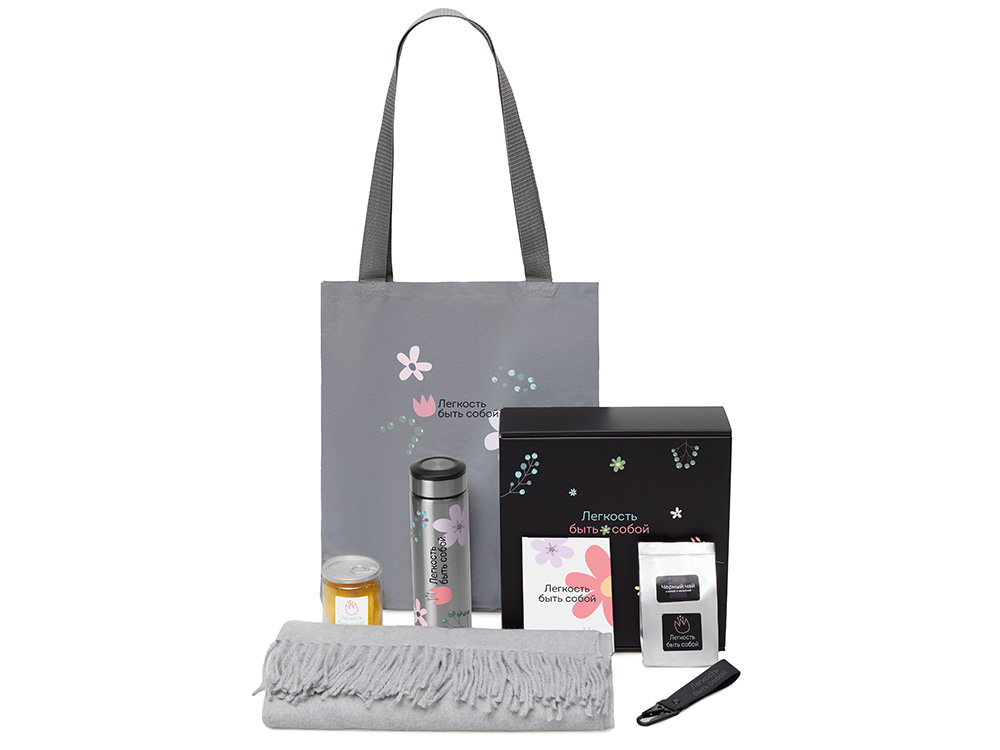 Подарочный набор Re:f. Walk с палантином, шоппером и термосом, серый-0