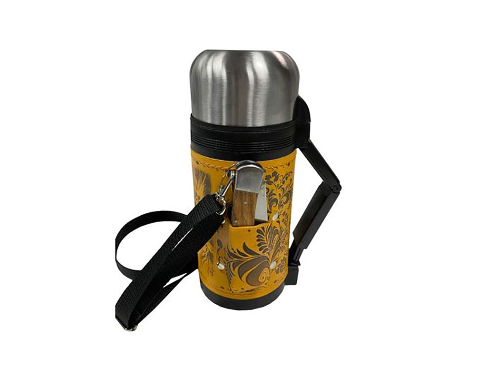 Термос в кожаном чехле, 1,2л, рыжая кожа-2