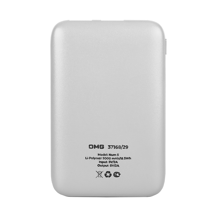 Универсальный аккумулятор Num 5 (5000 мАч), белый, 10,2х6.3х1,2 см, белый-2