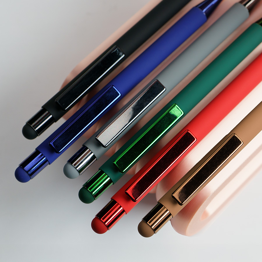 Ручка шариковая FACTOR COLOR со стилусом, серый, металл, пластик, софт-покрытие, серый-4