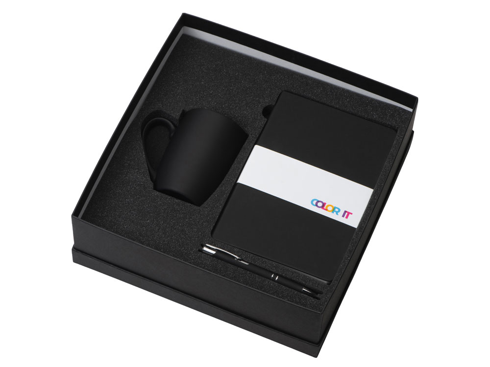 Подарочный набор с блокнотом С1, металлической ручкой и кружкой, черный-1