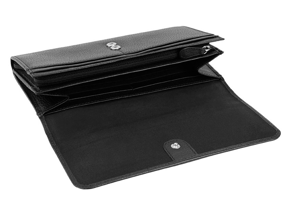 Кошелёк женский BUGATTI Linda, чёрный, натуральная воловья кожа, 19х3х10 см-1