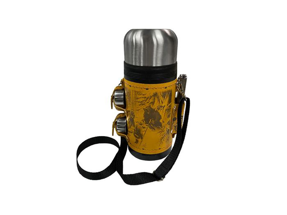 Термос в кожаном чехле, 1,2л, рыжая кожа-0