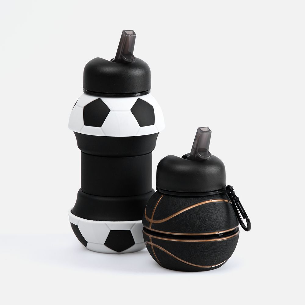 Складная бутылка для воды Football Flex, белая с черным-6