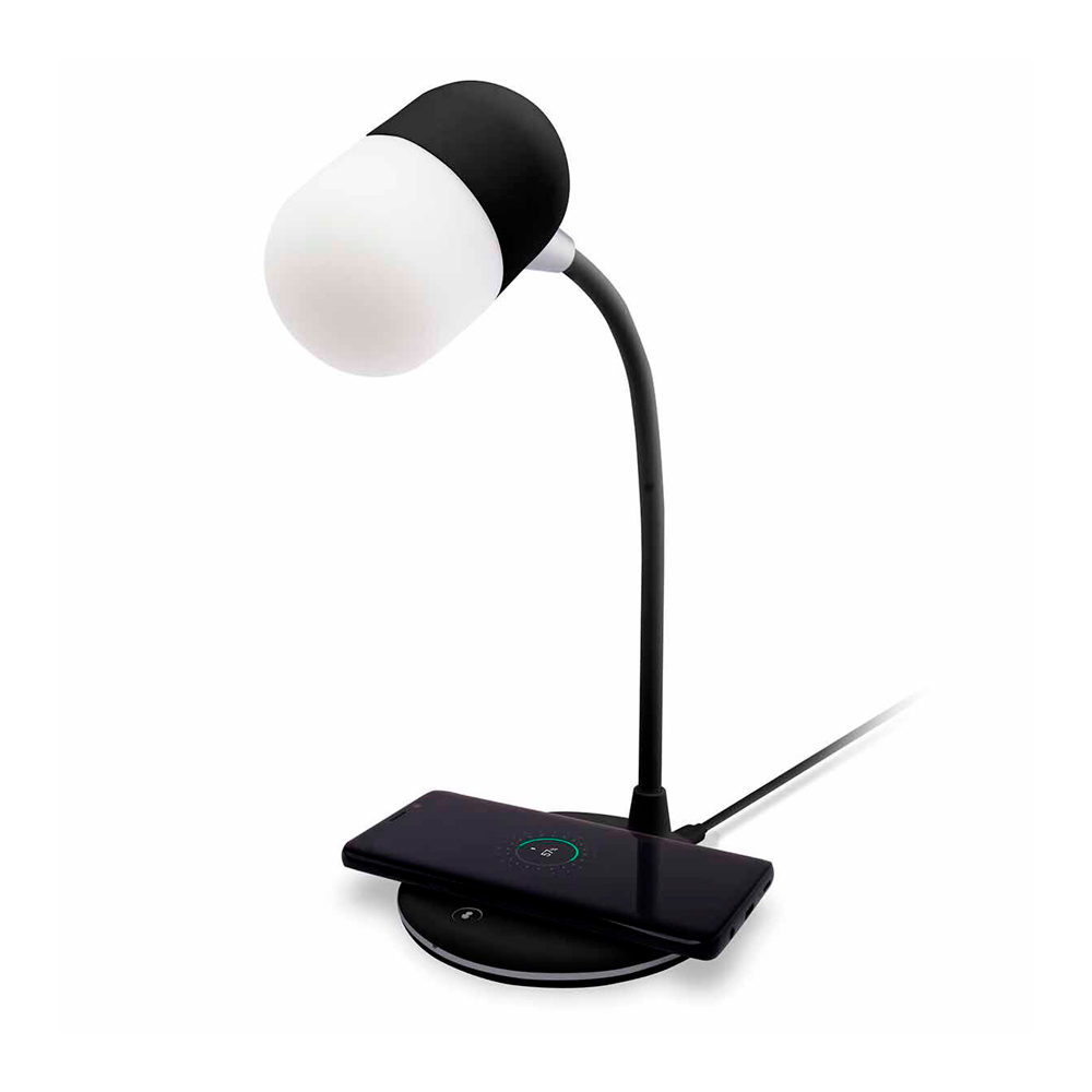 Лампа с колонкой и беспроводной зарядкой Alladin, Черный-1