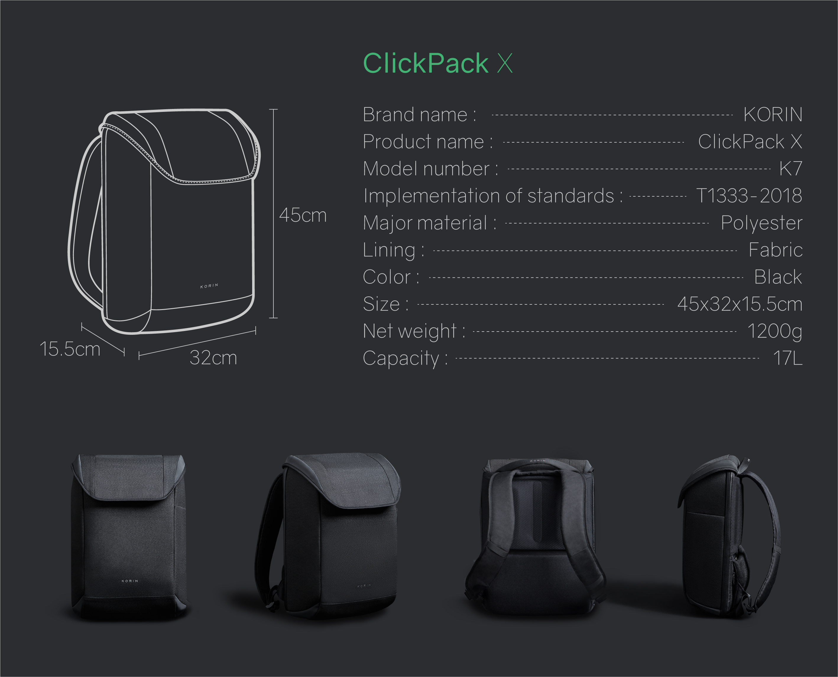 Рюкзак ClickPack X 45х32х15,5 см, с клапаном, черный-19