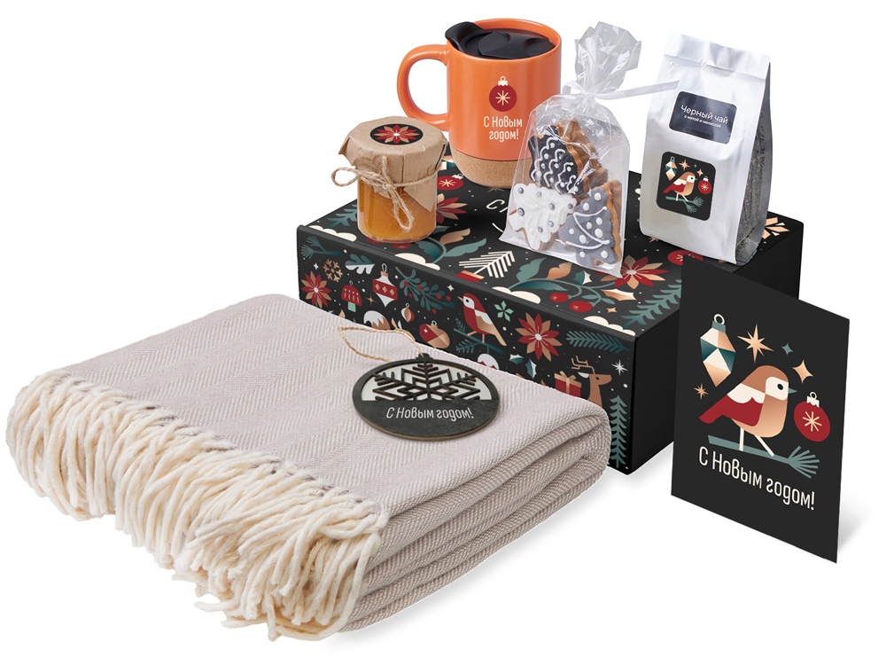 Подарочный набор c пледом, кружкой и вареньем, оранжевый-0