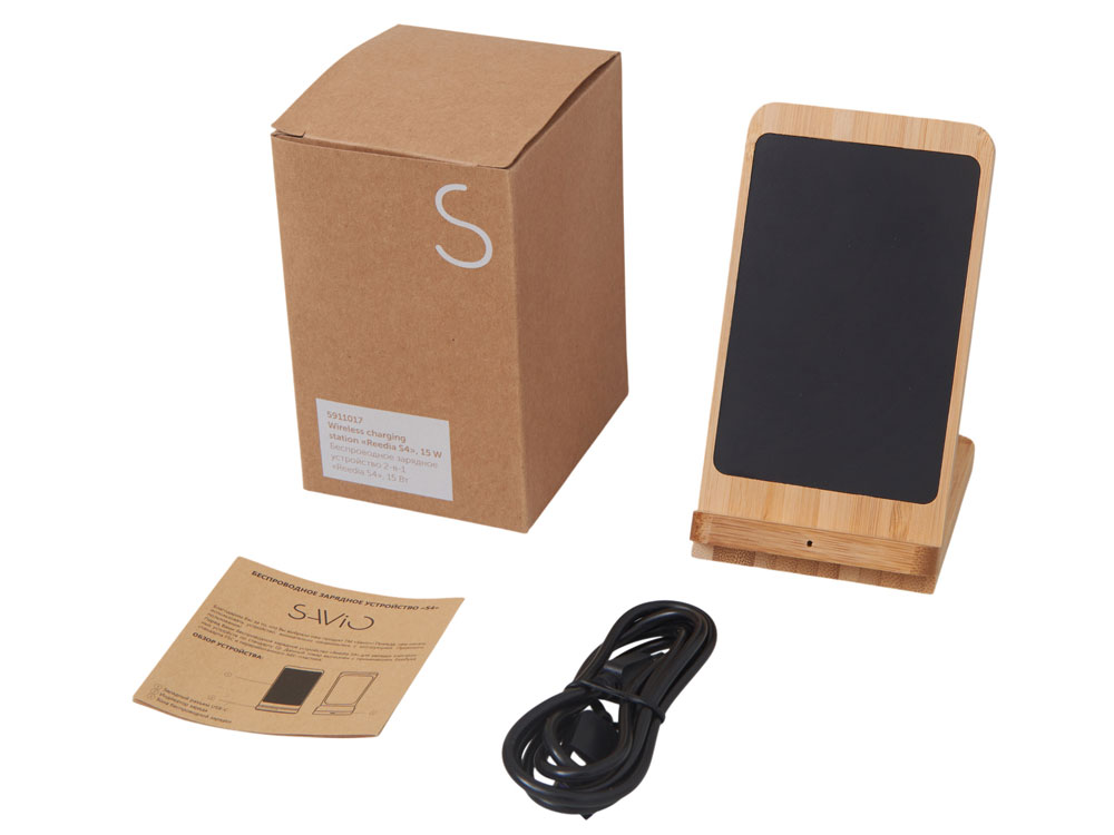 Беспроводное зарядное устройство 2-в-1 с подсветкой лого Reedia S4, 15 Вт, бамбук, черный-8